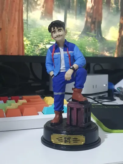 Figur pria berbaju kerja biru